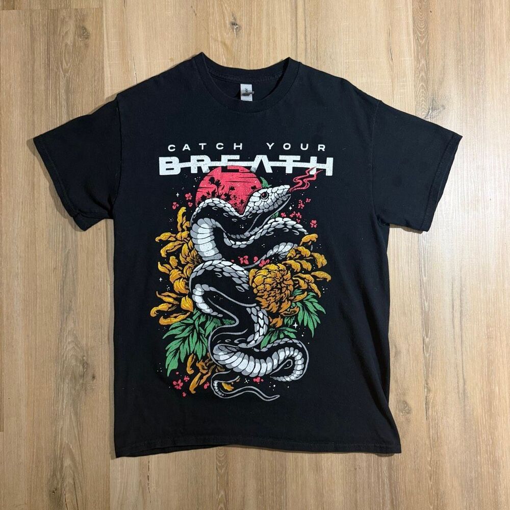 Catch Your Breath Snakes And Glowers Black Graphic Shirt Sz M Dark Alt Edgy Goth